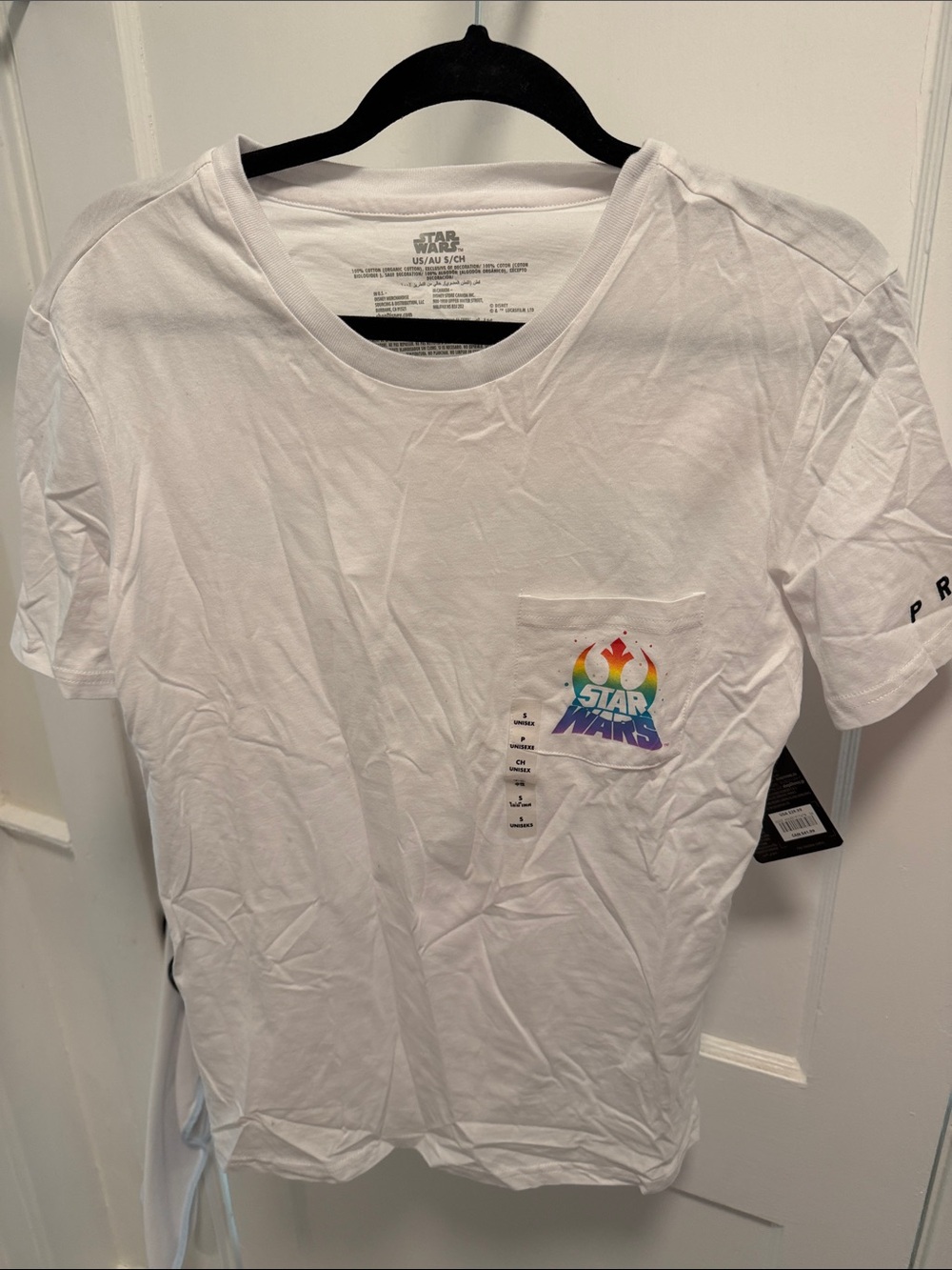 Star Wars White Pocket Tee with Rainbow Rebel Logo
